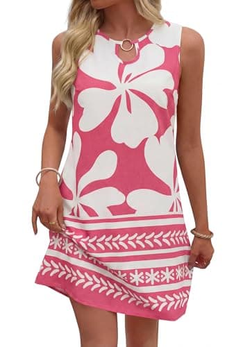 BTFBM Casual Summer Dresses for Women 2026 Spring Sleeveless Boho Floral Tank Mini Sun Dress Beach Vacation Sundresses(Floral White Pink, Medium) - Image 1