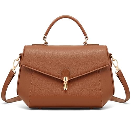 Goinsound Vegan Leather Top Handle Purse for Women Crossbody Bag Trendy Shoulder Handbag Retro Satchel Purse with Flap & 2 Straps Brown - Image 1