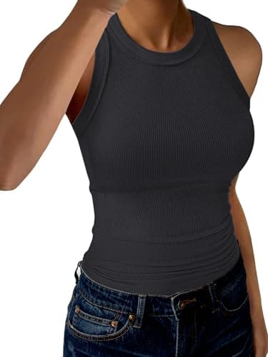 GKBK Racerback Tank Tops for Women High Neck Ribbed Sleeveless Fashion 2026 Summer Casual Basic Slim Fit Top Shirts Black XXL - Image 1