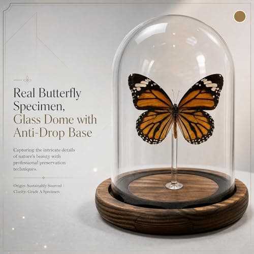 Wugakio Glass Taxidermy Butterfly Specimen Shadow Box, Butterfly Gifts for Women Girls with Glass Cover, Butterfly Decor for Bedroom Office Living Room Desk (Danaus genutia) - Thumbnail 5