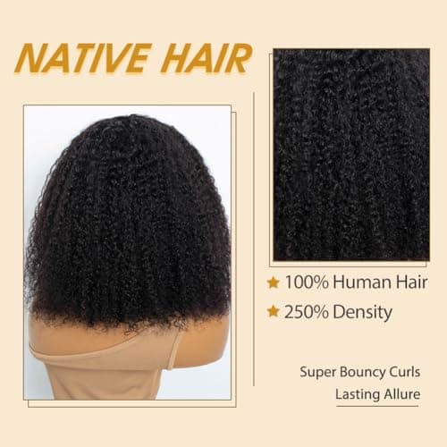 JOEDIR HAIR Human Hair Wig Afro Kinky Curly Fluffy Wig for Black Women Wear and Go Wig with Bangs Glueless Wigs 250% Density (NATURAL, 14 inch) - Thumbnail 5