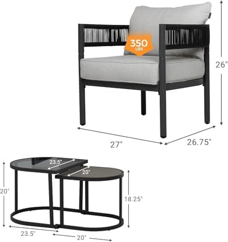 Grand patio 4-Piece Outdoor Conversation Set with 2 Single Chairs and 2 Patio Coffee Tables, Wicker Furniture Set - Thumbnail 6