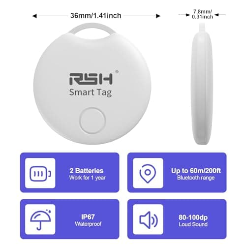 RSH Air Tracker Tag 4 Pack Luggage Tracker Smart Tag Works with Apple Find My, Bluetooth Key Finder Locator for Bags,Wallet Tracker,Item Finder Tag Locate or Tracking for Keys(iOS only) - Thumbnail 3