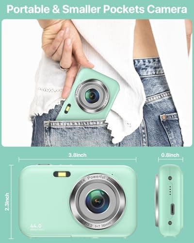 Digital Camera, Kids Camera with 32GB Card, FHD 1080P 44MP Vlogging Camera, 16X Zoom Point and Shoot Digital Camera Compact Portable Rechargeable Cameras for Teens Boys Girls Students Seniors-Green - Thumbnail 5