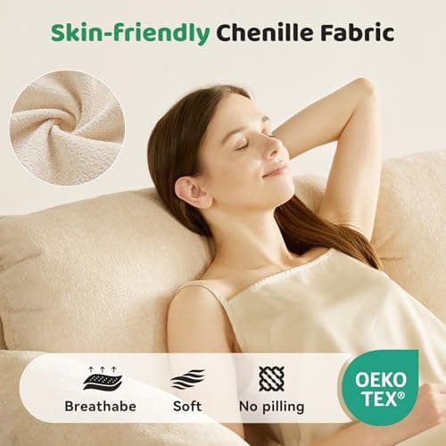 Tbfit 83" Sofa Bed Couch, Pull Out Couch with USB & Type-C Charging, Convertible Sofa Bed with Storage Chaise, Chenille Queen Sleeper Sofa for Small Spaces, Living Room, Apartment, RV, Beige - Thumbnail 5