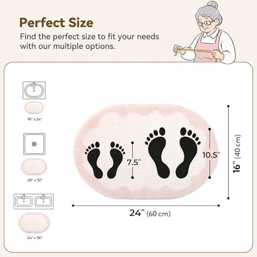 GRANNY SAYS Pink Oval Bathroom Rugs,16" x 24",Non-Slip Bath Mats for Bathroom, Plush Shag Absorbent Microfiber Ultra Soft Bath Mat, Cute Washable Rug for Tub, Shower, Bedroom - Thumbnail 2