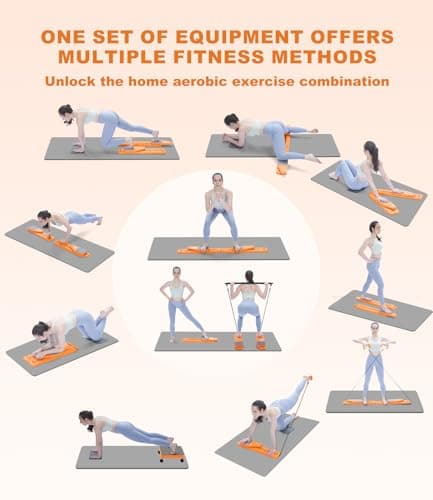 PENGYOUNG Pilates Board, 12 in 1 Mini Plilates Reformer Set, Multifuncional Portable Pilates Reformers Board for Home Workout, Free Combination 100+ Exercise Mode (Orange) - Thumbnail 3