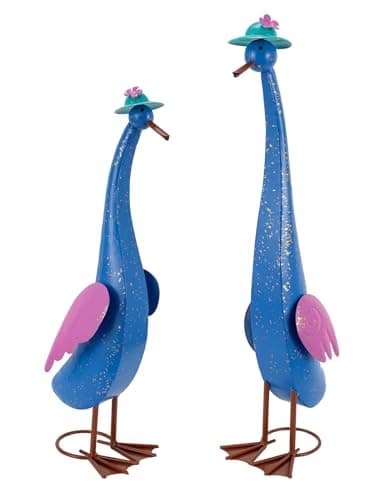 The Aura Collective 22" Duck Garden Statue Set of 2 Metal Ducks, Duck Outdoor Decor with Stakes Animal Yard Art Sculptures for Patio Porch Lawn Backyard Blue - Image 1