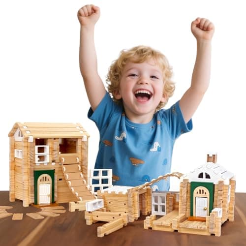 Jovi-mindly＆Notchies 107 Pcs Wooden Blocks Toys with Door and Windows,Classic Old Fashioned Toys,Wooden Building Blocks for Kids Ages 4-8 Boys and Girls,Easter Toys Gifts(No Printed Manual) - Image 1