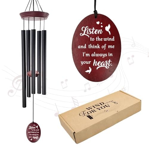 Howarmer Sympathy Wind Chimes for Outside, 33.5" Large Memorial Wind Chime with Bird & Heart Sail, Remembrance Gift for Loss of Mother Father, Listen to the Wind Bereavement Gift, Black - Image 1
