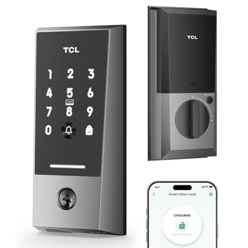 TCL Wi-Fi Smart Lock D2, Keyless Entry WiFi Door Lock with Key Fob, Built-in Doorbell, Touchscreen Keypad, App Remote Control, Easy Installation, No Bridge Required, IP54 Waterproof (Dark Grey) - Image 1