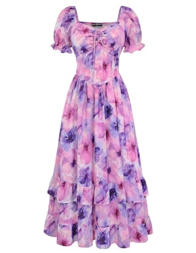 Scarlet Darkness Women Floral Cottagecore Dress Puff Sleeve Maxi Ruffled Corset Dress Dreamy Blush Floral XXL - Image 1