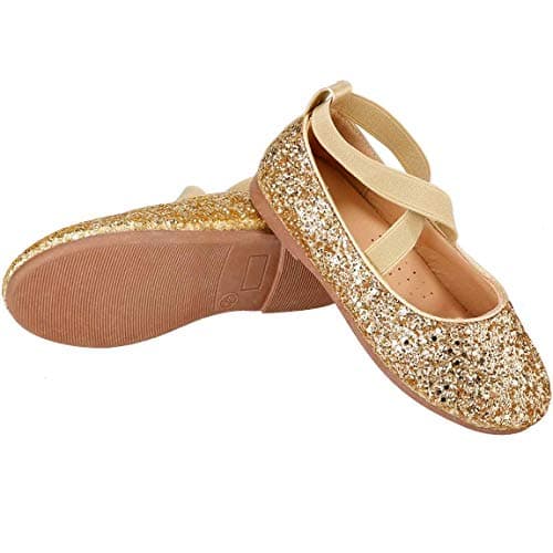 PrettyQueen Toddler Little Girls Glitter Dress Shoes Slip On Ballet Mary Jane Flats for Princess Wedding Party School Gold - Thumbnail 6