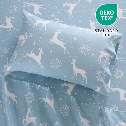 CAROMIO Christmas Bed Sheets King, Soft Brushed Microfiber Bed Sheet Set, 16 Inches Deep Pocket Fitted Sheet Winter Holiday Sheets Set (Blue, King) - Thumbnail 4