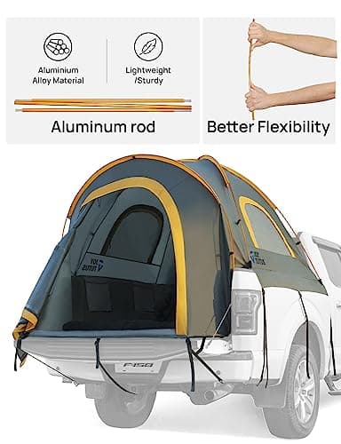 JOYTUTUS Pickup Truck Tent 5ft 2.0, Waterproof PU2000mm Double Layer for 2 Person, Portable Truck Bed Tent with Rainfly - Orange, Aluminum Pole - Thumbnail 6