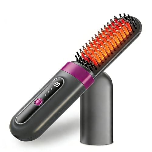 Cordless Hair Straightener Brush - Portable, Fast-Heating Styling Tool with Protective Dust Cover - 3 Temperature Settings, 300 Million Negative Ions for Frizz-Free Styling On-The-Go & Travel Use