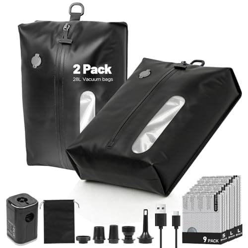 11-Pack Travel Vacuum Bags with Pump, 2×28L TPU Waterproof Vacuum Seal Bags + 9 PA&PE Compression Bags (S/M/L),Space Saver for Clothing, Luggage,Travel,Backpacks & Suitcases,Home Storage - Image 1