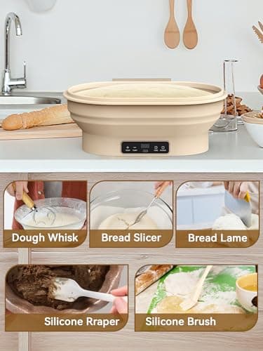 2L Heating Banneton Bread Proofing Basket, Upgrade Timer & 6 Temp Settings, Silicone Sourdough Bread Proofing Basket Set, Electric Thermostatic Banneton Basket with Display (Oval-A) - Thumbnail 6