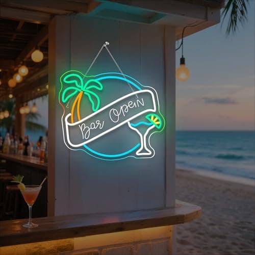 WX&YH Bar Open Neon Sign Cocktail Coconut Tree Led Light Open Signs for Business Bar Decorations for Home Pub Party Club Beer Bar Lights Man Cave Coffee Stores Restaurant Palm Decor Gifts - Thumbnail 3