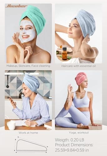 Hicober Microfiber Hair Towel, 3 Packs Hair Turbans for Wet Hair, Drying Hair Wrap Towels for Curly Hair Women Anti Frizz (Pink,Blue,Green) - Thumbnail 6