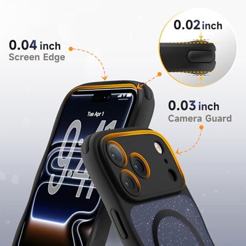 XWZ for iPhone 17 Pro Max Case for Women Girls,【Compatible with MagSafe】,【Camera Control】,【Full Camera Protection】, Cute Wave Magnetic Phone Case for iPhone 17 Pro Max,Black Shimme - Thumbnail 4