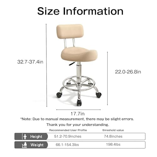 Walktory Vanity Chair with Back Small Armless Office Chair with Wheels and Footrest, PU Leather Adjustable Height Swivel Chair for Bedroom, Home Office Khaki - Thumbnail 2
