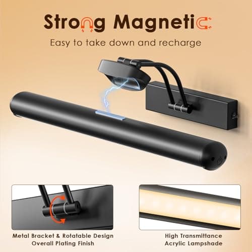 Picture Light for Wall with Remote, Wireless Battery Operated Wall Lights with 3 Colors Dimmable & Timer, 12.6" Rechargeable Metal Wall Sconce for Living Room, Artwork Gallery Display, Black 1Pack - Thumbnail 2