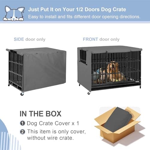 Explore Land Dog Crate Cover Heavy Duty Polyester Pet Kennel Sunshade Universal Fit for 36 inches Wire Cage (Grey) - Thumbnail 2