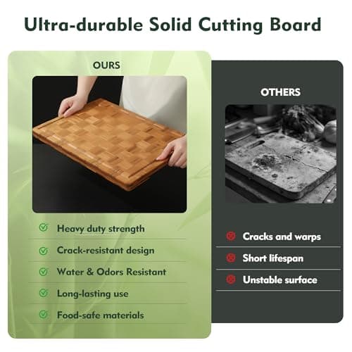 Heavy Duty Bamboo Cutting Board Set 3 Pack Non Toxic Charcuterie Board Book Wood Cutting Boards for Kitchen Solid End Grain Wood Chopping Board Large Butcher Block - Thumbnail 5