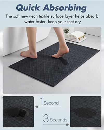 AMOAMI Ultra Thin Bathroom Rugs, Rubber Backed Bath Mats for Bathroom Non Slip, Absorbent Bathroom Mat for Floor, Shower, Sink (17"x28", Black) - Thumbnail 4