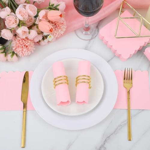 NatNarr 120 Pcs Cocktail Napkins Pink Mothers Day Paper Napkins Light Pink Dessert Beverage Napkin Cute Scalloped Party Napkin for Baby Bridal Shower, Birthday, 5 x 5 Inch - Thumbnail 6