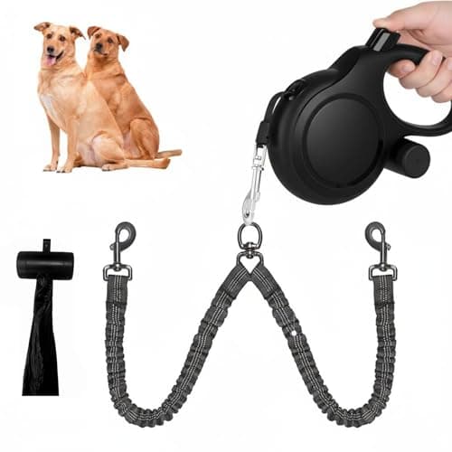 Dual Retractable Dog Leash 2 Large Dogs (Up to 110 Lbs Each), 2 Headed Pet Leash with Poop Bags, 16ft Extension, Non-Slip Grip, One-Button Break & Lock, 360-degree Tangle-Free (Black, Large) - Image 1