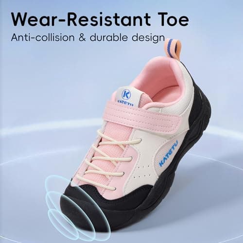 KATETU Wide Toe Box Shoes Kids Baby Girls Boys Hiking Shoes Walking Breathable Lightweight Non-Slip Running Tennis Outdoor Sneakers Pink Black US 1 Little Kid 1Y - Thumbnail 3