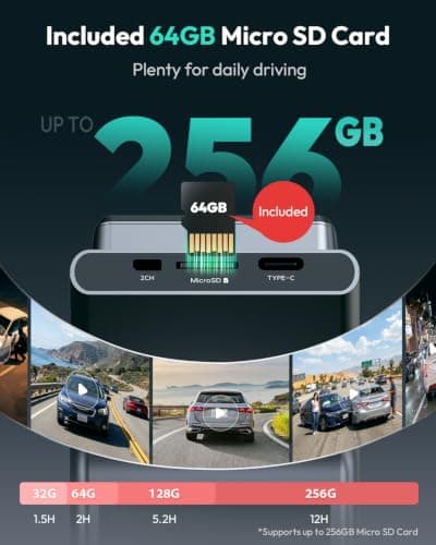 BOTSLAB G300 PLUS 4K DUAL Dash Cam Front and Rear [Updated Version], STARVIS 2 Sensor, 64GB Card Included, Voice Control, 5GHz WiFi Dashcam Front and Rear Camera, GPS,WDR Night Vision,24H Parking Mode - Thumbnail 5