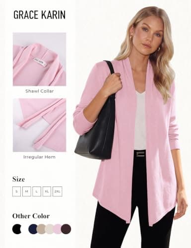 GRACE KARIN Women's Long Sleeve Open-Front Cardigan Sweater Cardigan for Women Lightweight Trendy Blazers（Light Pink,x-Large） - Thumbnail 5