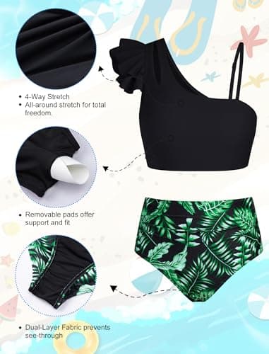 Seanrui Girls Swimsuits Size 14-16 Two Piece Bathing Suit Bikinis for Teens Swimwear with Swim Short Black（15-16Y） - Thumbnail 6