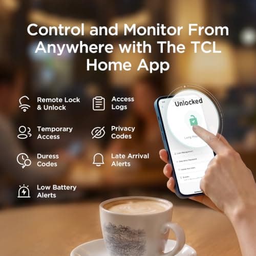 TCL Smart Lock D2 Pro, Palm Vein Keyless Entry Deadbolt, Wi-Fi Keypad Door Lock, Built-in Doorbell, 8-Month Battery, App & Voice Control, Works with Alexa & Google Home, Easy Install for Front Door - Thumbnail 4