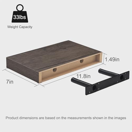 Modcraft Smoke Gray Floating Shelves for Wall Set of 2, 11.8 Inch Small Wall Shelves for Bathroom Over Toilet, Hallway & Bedroom Storage, Wall Mounted Shelves for Decor, Candles & Small Plants - Thumbnail 3