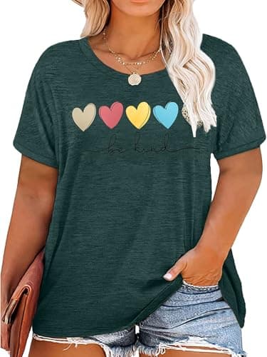 Anbech Plus Size Tops Women Be Kind Graphic Tees Short Sleeve Teacher Tshirt (Blackish Green, 5X) - Image 1