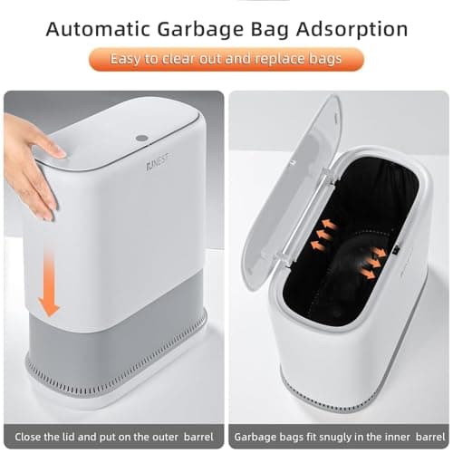 funest Bathroom Trash Can, 3.3 Gallon Slim Trash Can with Lid, Adsorption Garbage Can with Press-Top Lid, Small White Narrow Plastic Trash Bin for Bathroom, Office, Bedroom, Living Room - Thumbnail 5