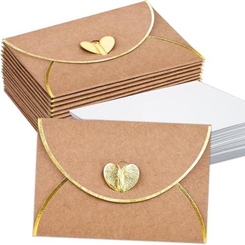 30 Pcs Mini Envelopes With Gold Heart Shaped Clasp, Mini Envelopes With Blank Cards For Wedding Birthday Greeting Cards Graduation（4.13 x 2.76 inch）