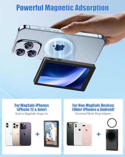 Magnetic Selfie Screen Monitor for Phone - Wireless Streaming Vlogging Camera Accessory with One-Click Zoom & Front/Back Camera Switch - for iPhone/Android Content Creators, TikTok/YouTube Vloggers - Thumbnail 3