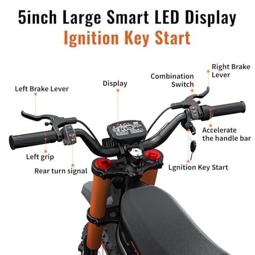 Riding'times GT54 Electric Motorcycle for Teens Adults 37MPH, 27AH Electric Dirt Bike with 14"/12" Fat Tire Ebike, 2000W Dual Hydraulic Brakes Mountain Off-Road Ebike for Ages 13+ - Thumbnail 5