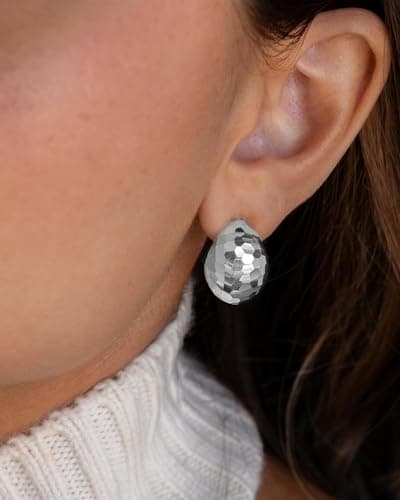 UANNEAU Silver Chunky Earrings for Women Trendy, 14K White Gold/Silver Plated Dainty Disco Earrings Statement Minimalist Hypoallergenic Stud Earrings - Thumbnail 2
