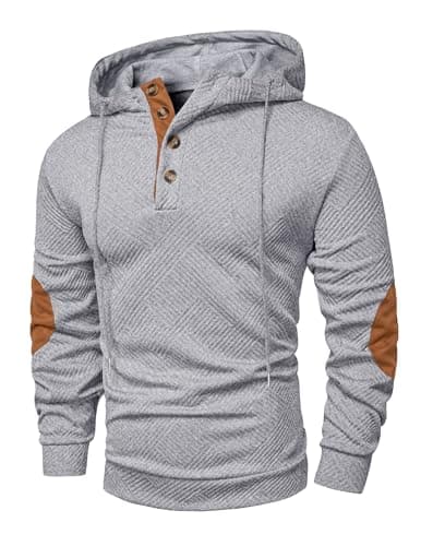JMIERR Mens Fashion Hoodies Casual Cotton Long Sleeve Half Button Pullover Hooded Sweatshirts for men Oversized Hoodie, 2XL, Grey - Image 1