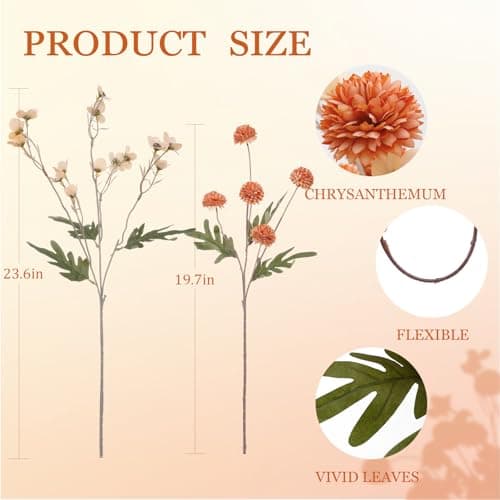 LILUYTO Faux Flowers for Vase,8 pcs Artificial Pom Pom Chrysanthemum Flowers with Wild Flowers,Spring Floral Stems Arrangements for Home Decor, Centerpieces for Tables, Rustic Decorations - Thumbnail 3