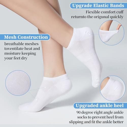 Corlap Women's Ankle Cotton Socks - No Show Low Cut Athletic Running Soft Thin White Socks 6 Pairs - Thumbnail 4