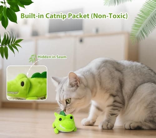 ZeLing HTL Interactive Cat Toys for Indoor Cats – Auto Moving Alligator with 360° Random Movement & Tail Wagging, Rechargeable Cat Exercise Toy with Catnip, Self-Play Fun for Bored Adult Cats-Green - Thumbnail 4