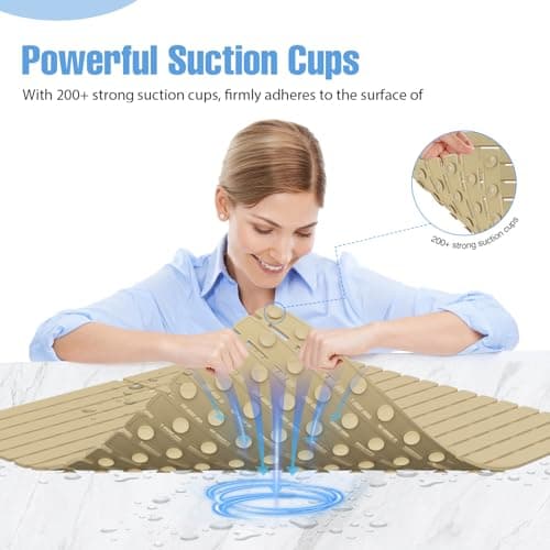 ​Shower Mat Non-Slip Bath Mat for Tub and Shower Stall,236 Suction Cups with Drain Holes, Quick Dry Machine Washable, Extra Grip for Stand Up Showers, Bathroom Essentials 24x24 Inch (Brown) - Thumbnail 2