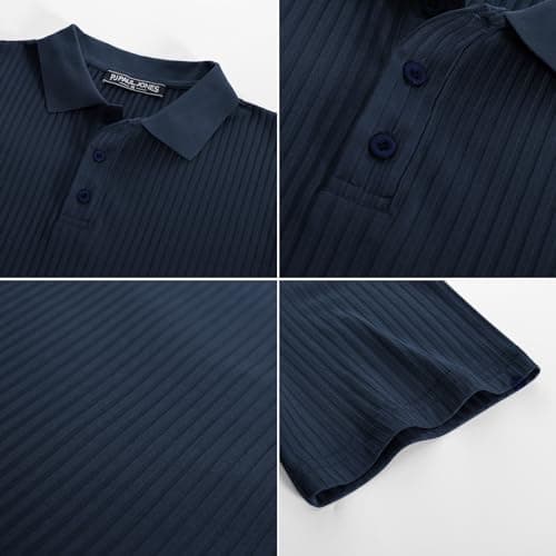 PJ PAUL JONES Mens Short Sleeve Dark Blue Polo Shirts Knit Golf Pullover Polo Neck Casual T Shirts Dark Blue XL - Thumbnail 6